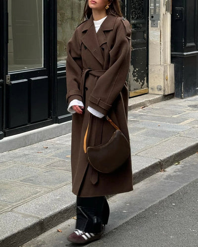 Dames Wollen Trenchcoat Met Ceintuur En Dubbele Knopen