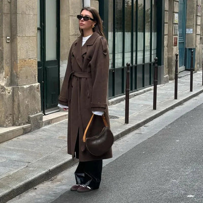 Dames Wollen Trenchcoat Met Ceintuur En Dubbele Knopen