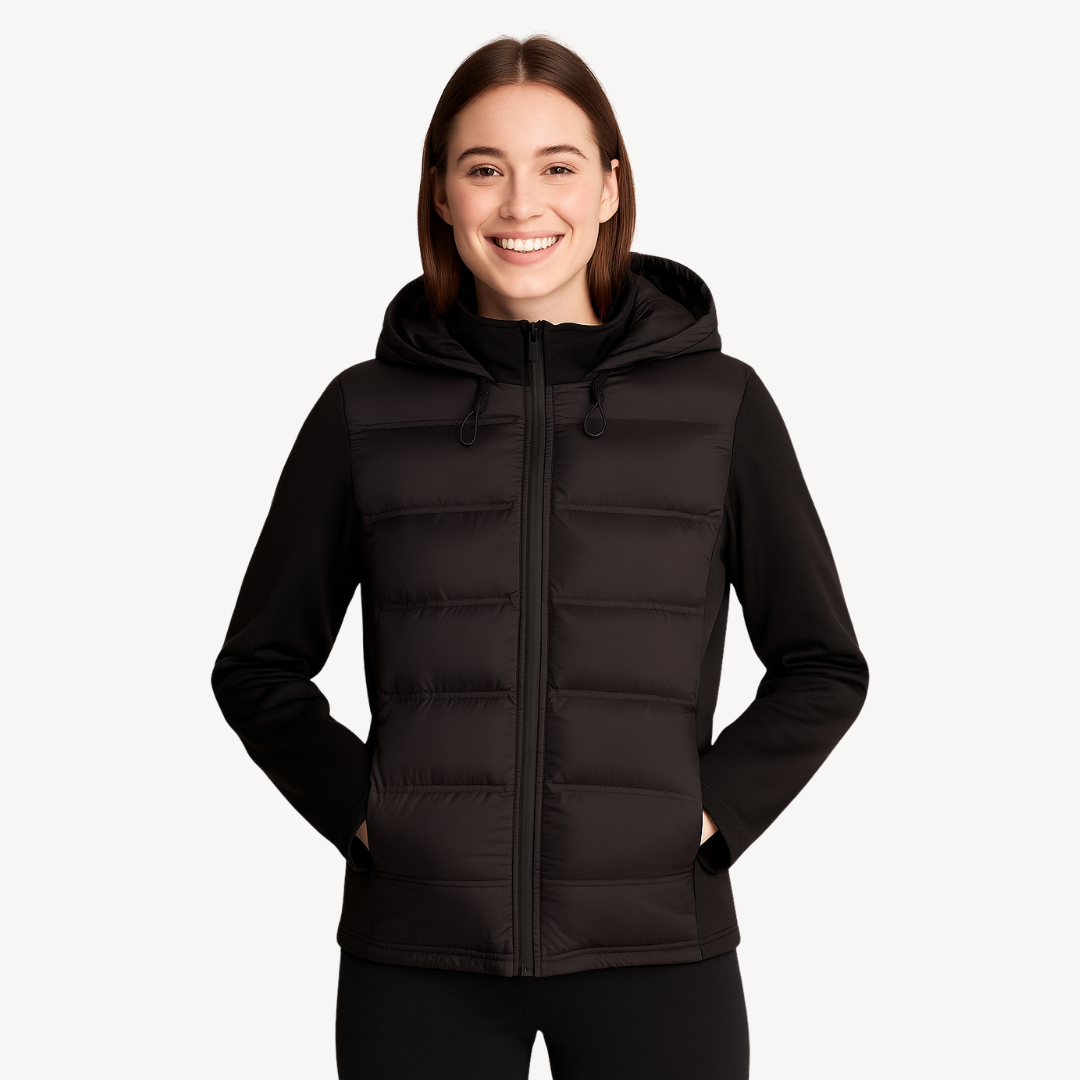 Dames Zwarte Pufferjas Met Capuchon En Ritssluiting